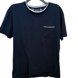 CONFIDENCE Men Black Short Sleeve Crew Neck T-Shirt Pocket Paisley Collar